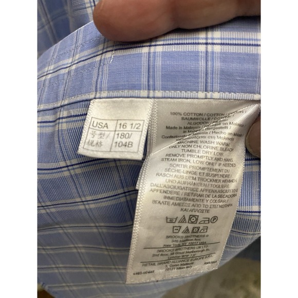 Brook's Brothers 16 1/2-35 Madison Dress Shirt Non Iron 100% Supima Blue Plaid - Picture 3 of 8